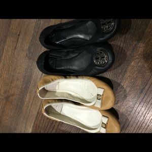 Lot of two Tory Burch flats- tan and black